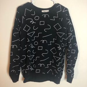 21 Men. Black geometric print sweater. M.